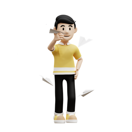 Man Bring Paper Plane  3D Illustration