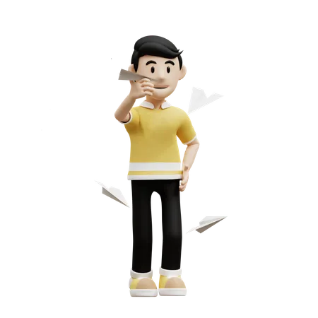 Man Bring Paper Plane  3D Illustration