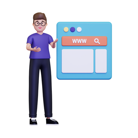 Man browsing on website  3D Illustration