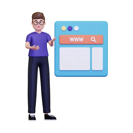 Man browsing on website  3D Illustration