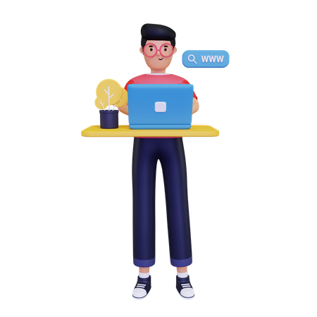 Man browsing using laptop  3D Illustration