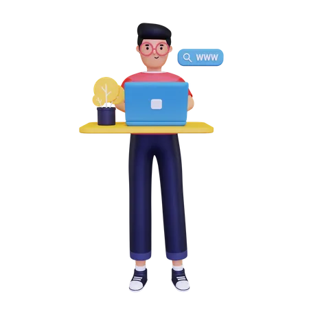 Man browsing using laptop  3D Illustration