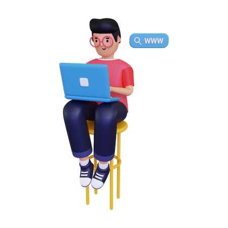 Man browsing using laptop  3D Illustration