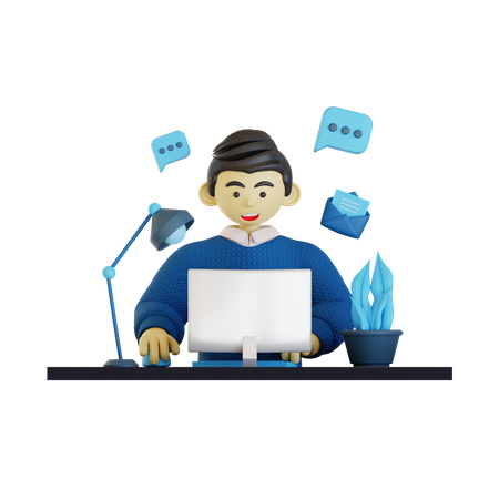 Man Busy At Work  3D Illustration