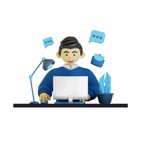 Man Busy At Work  3D Illustration