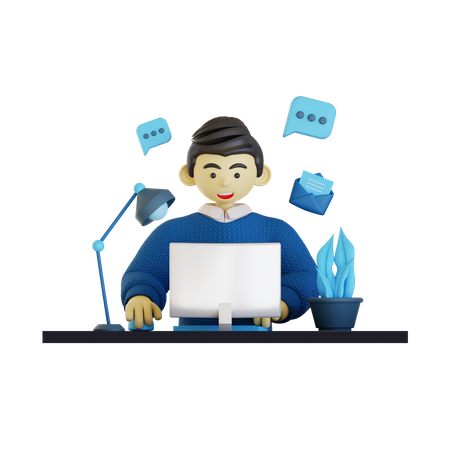 Man Busy At Work 3D Illustration