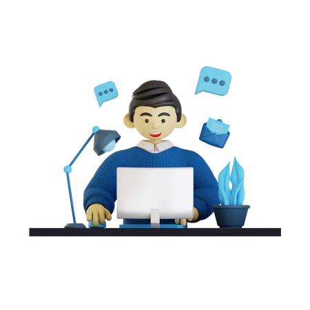 Man Busy At Work 3D Illustration