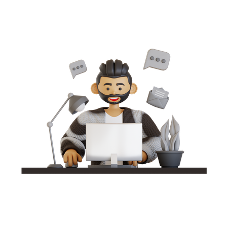 Man Busy At Work  3D Illustration