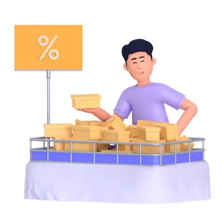 Man Buying Discount Product  3D Illustration