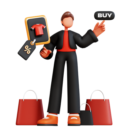 Man buying item online  3D Illustration