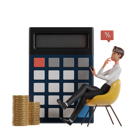 Man Calculating Percentage Return On Investment  3D Illustration