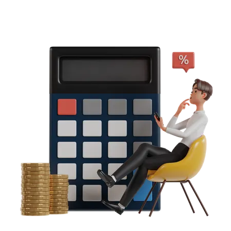 Man Calculating Percentage Return On Investment  3D Illustration