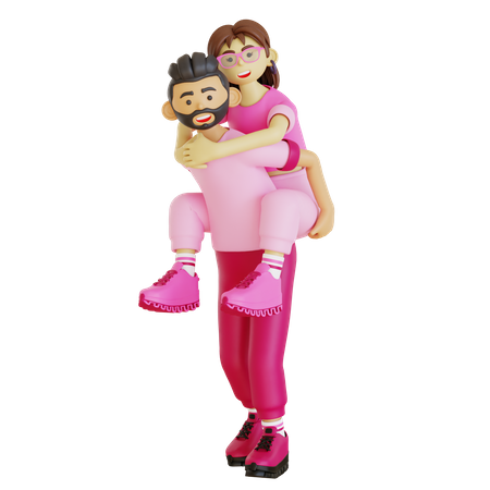 Man carry girl on his back  3D Illustration