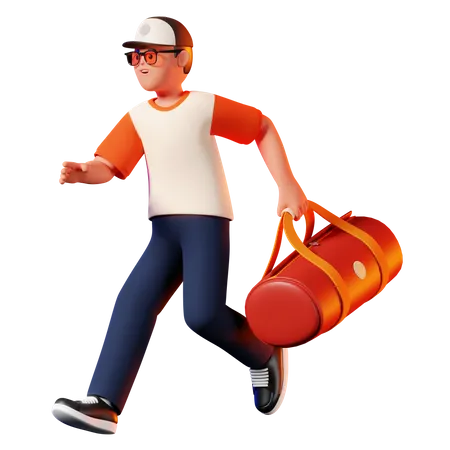 Man Carrying A Bag Pose While Running 3D Illustration