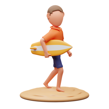 Man carrying a surfboard  3D Illustration