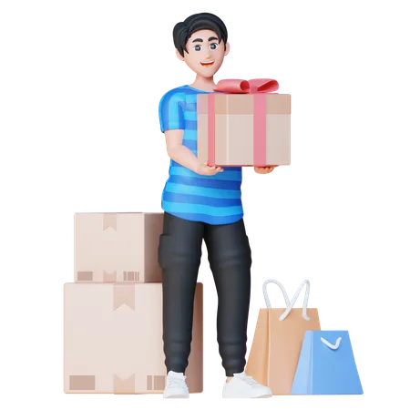 Man Carrying Box  3D Illustration