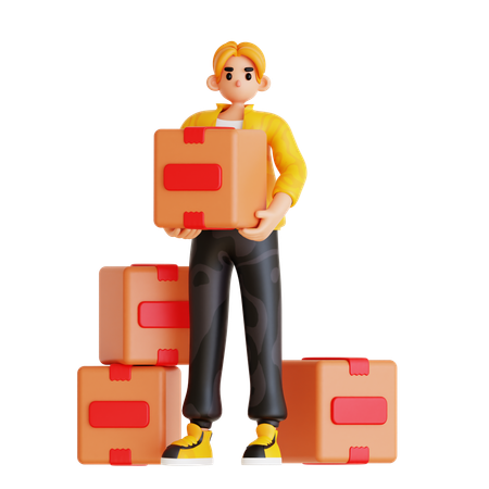 Man Carrying Box  3D Illustration