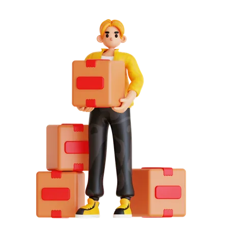 Man Carrying Box  3D Illustration