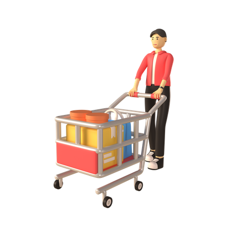 Man Carrying Cart  3D Illustration