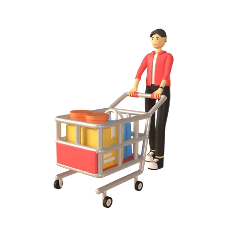 Man Carrying Cart  3D Illustration