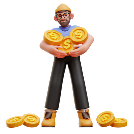 Man Carrying Coins  3D Illustration