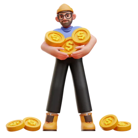 Man Carrying Coins  3D Illustration
