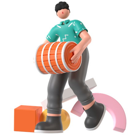 Man carrying fuel Barrel  3D Illustration