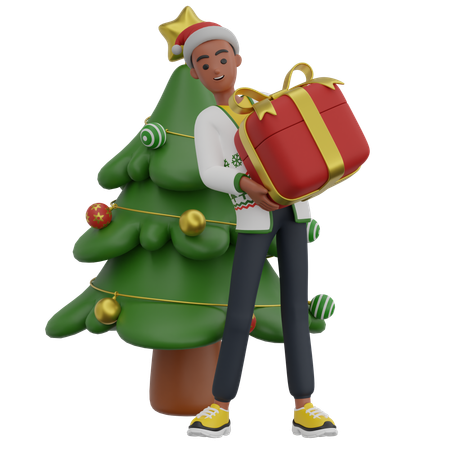 Man Carrying Gift Box  3D Illustration