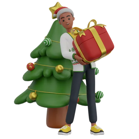 Man Carrying Gift Box  3D Illustration