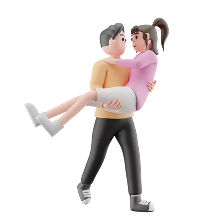 Man Carrying Girl  3D Illustration
