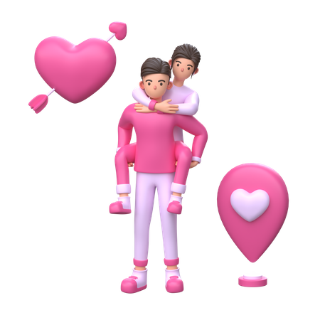 Man carrying his girlfriend on back  3D Illustration