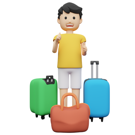 Man carrying huge Travel Baggages  3D Illustration