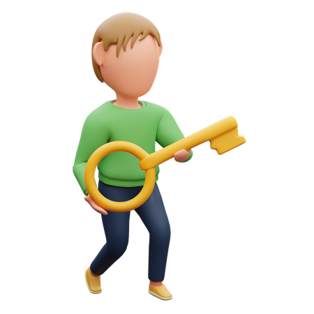 Man Carrying Key  3D Illustration