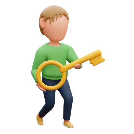 Man Carrying Key  3D Illustration