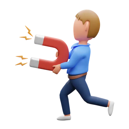 Man Carrying Magnet  3D Illustration