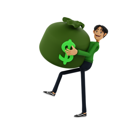 Man carrying money bag  3D Illustration