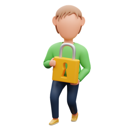 Man Carrying Padlock  3D Illustration