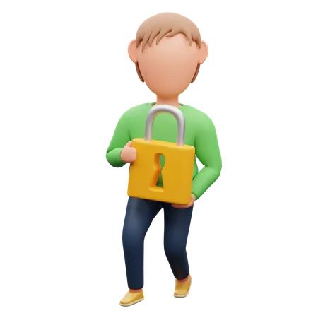 Man Carrying Padlock  3D Illustration