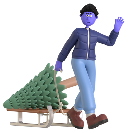 Man Carrying Pine Tree  3D Illustration