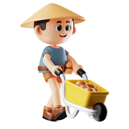 Man Carrying Soil With Wheelbarrow  3D Illustration