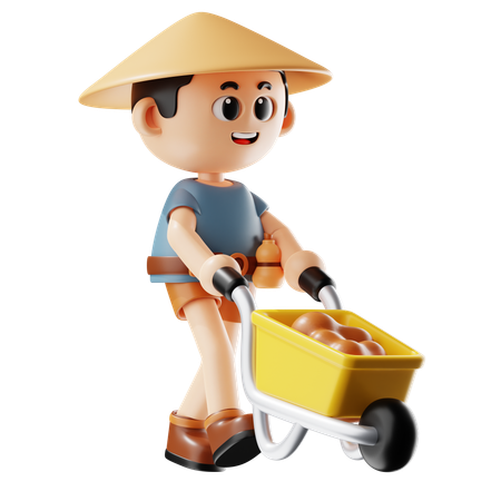 Man Carrying Soil With Wheelbarrow  3D Illustration