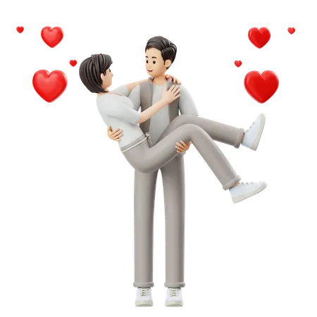 Man Carrying Woman  3D Illustration