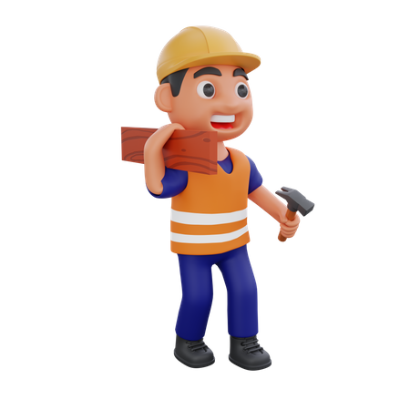 Man carrying wood on shoulder  3D Illustration