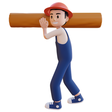 Man carrying wood pipe on shoulder  3D Illustration