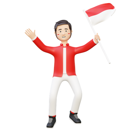 Man celebrate Indonesian independence day  3D Illustration