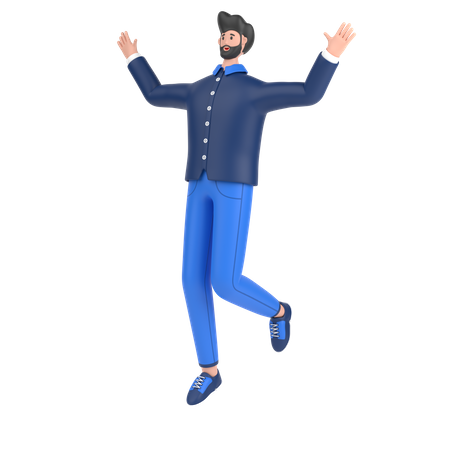 Man celebrates success with dance 3D Illustration