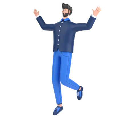 Man celebrates success with dance  3D Illustration