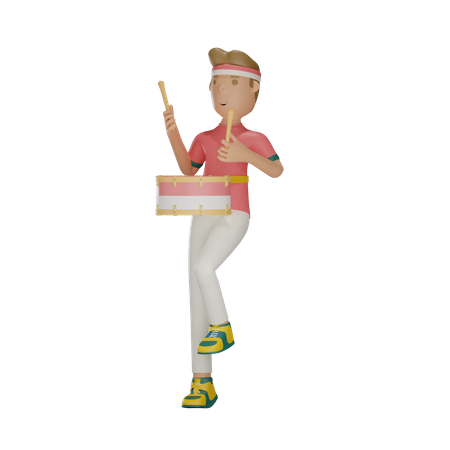 Man Celebrating Independence Day with playing drums  3D Icon