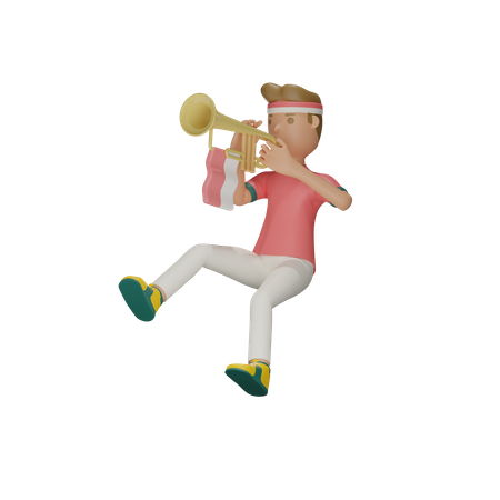 Man Celebrating Independence Day with trumpet  3D Illustration