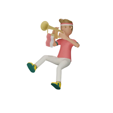 Man Celebrating Independence Day with trumpet 3D Illustration
